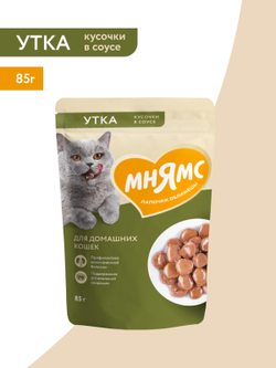 Влажный корм Мнямс На каждый день Кусочки в соусе с уткой для домашних кошек 85 г