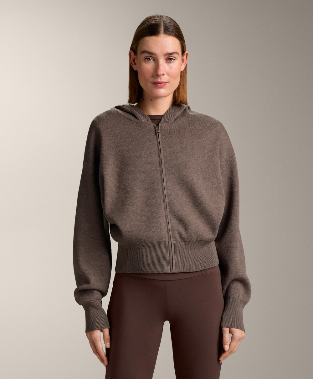 Oysho Вязаная куртка с капюшоном, серо-коричневый