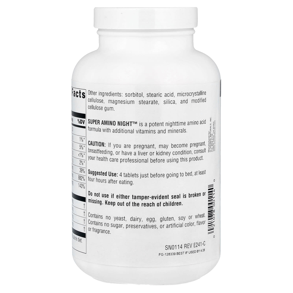 Source Naturals, Super Amino Night™, добавка с аминокислотами, 240 таблеток