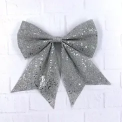 Бант Бриджит 20x24 см., 1 шт., серебро с пайетками, Christmas DeLuxe (86840)