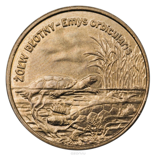 2 злотых Европейская болотная черепаха (животный мир) 2002 год, Польша. UNC