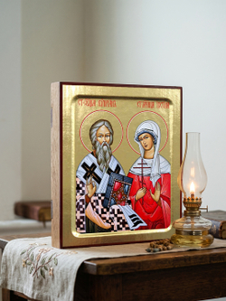 Икона Киприана и Иустинии, святых мучеников на дереве: 125 х 160 (Синопсисъ)