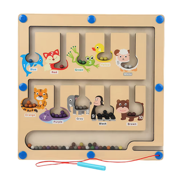 Деревянная доска-лабиринт Животные со стилусом и магнитными шариками