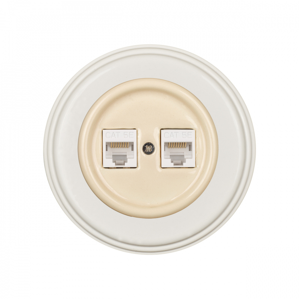 Розетка RJ45 информационная двойная, керамика, цвет Песочное золото B1-302-04