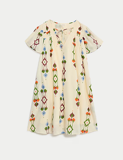 M&S ПЛАТЬЕ МИНИ С V-ОБРАЗНЫМ ВЫРЕЗОМ, ЭКРЮ