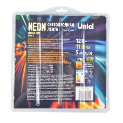ULS-N03-2835-100LED-m-8mm-IP67-DC12V-11W-m-5M-3000K Светодиодная гибкая герметичная лента. NEON. Катушка 5м. в блистере. Теплый белый свет 3000K. ТМ Uniel