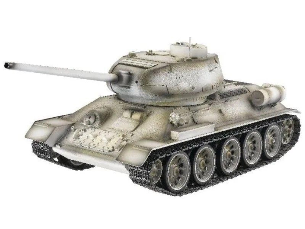 Радиоуправляемый танк Taigen T34-85 V3 2.4G с пневматической пушкой, зимний камуфляж, дымовые эффекты и высокая детализация