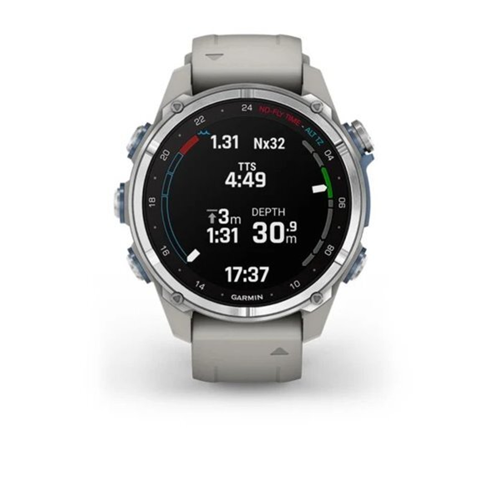 Умные часы Garmin Descent Mk3 (43 мм) из нержавеющей стали с силиконовым туманно-серым ремешком