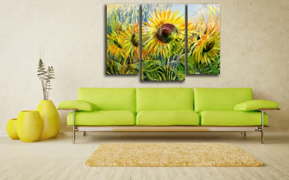 Модульная картина "Пастельные подсолнухи"