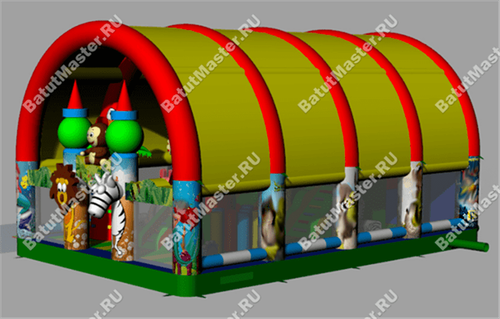 Коммерческий надувной батут "Зверята с крышей 2" 12*8*6 м