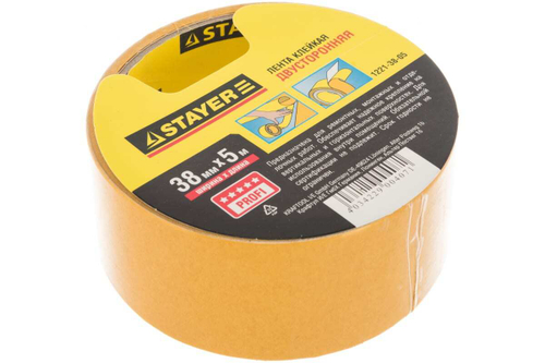 Клеящая двухсторонняя лента STAYER 38 мм, 5 м 1221-38-05