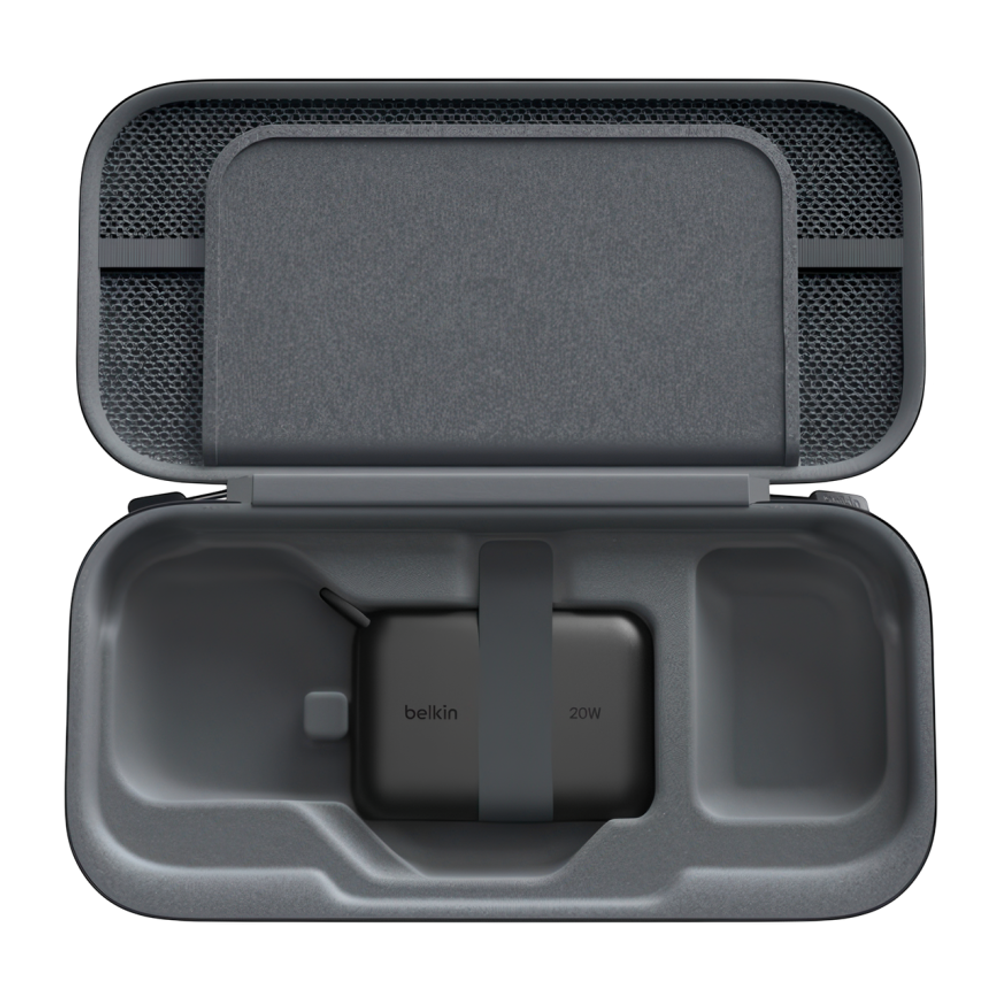 Тканевый чехол Belkin Gaming Charging Case для Nintendo Switch 2 Водостойкий гибридный чехол из полиэстера с ремешком-ручкой. Вмещает до двенадцати картриджей с играми. Есть кармашек для AirTag