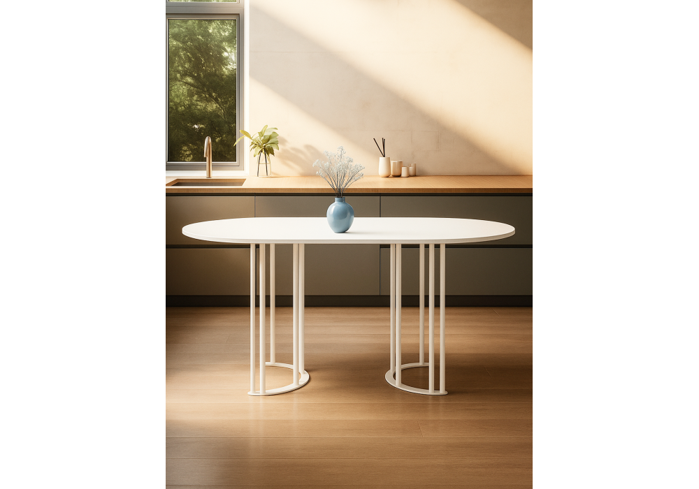 Стол деревянный Woodville Хьюго О 160 х 90 белая шагрень пленка, белые ноги