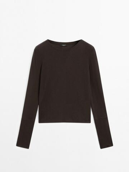 Massimo Dutti Трикотажная футболка с манжетами, коричневый