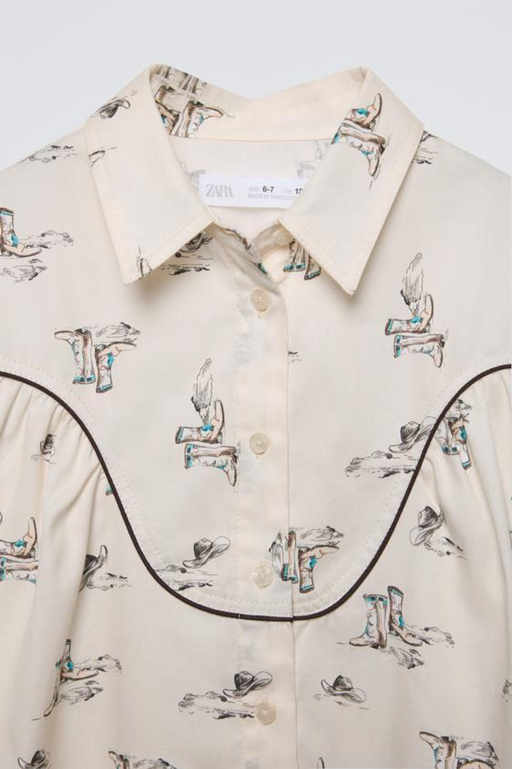 ZARA РУБАШКА С ПРИНТОМ «САПОГИ», ЭКРЮ