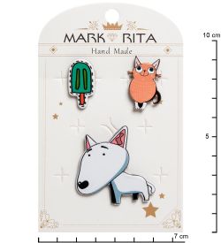 MR- 74 Н-р брошей с цанговым зажимом бабочка «Кот и пес» Mark Rita