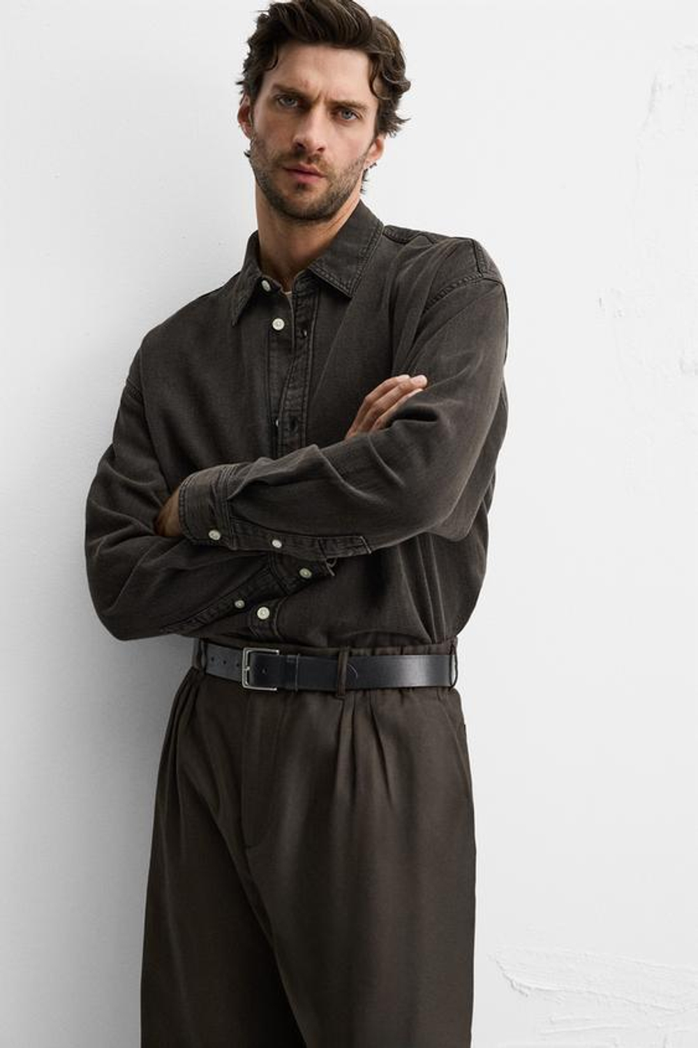 ZARА ДЖИНСОВАЯ РУБАШКА, ЧЕРНЫЙ-КОРИЧНЕВЫЙ