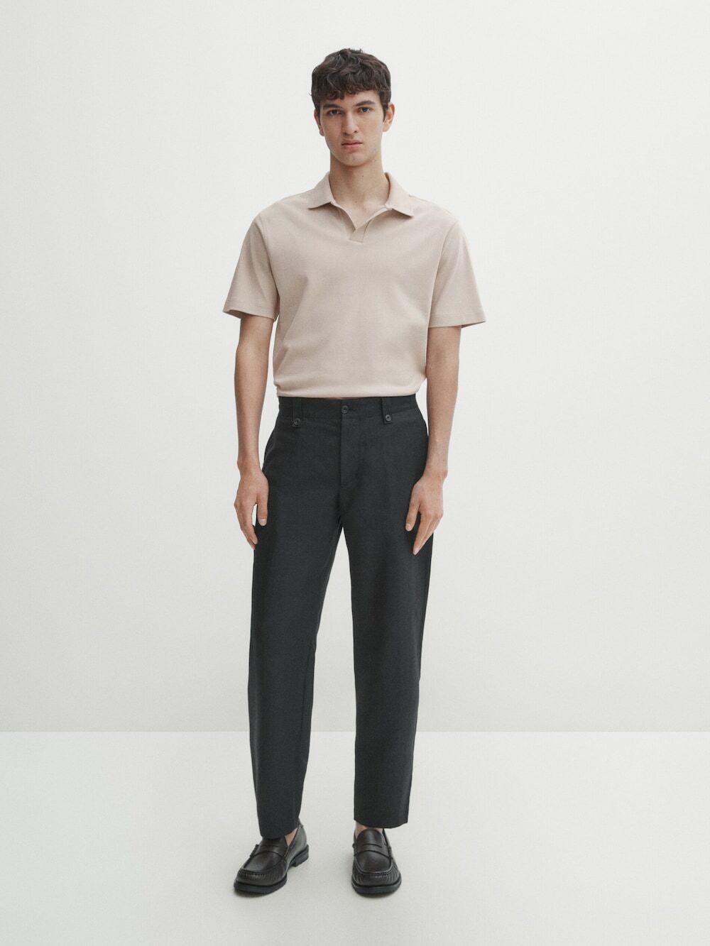 Massimo Dutti Поло из хлопка с короткими рукавами, бежевый