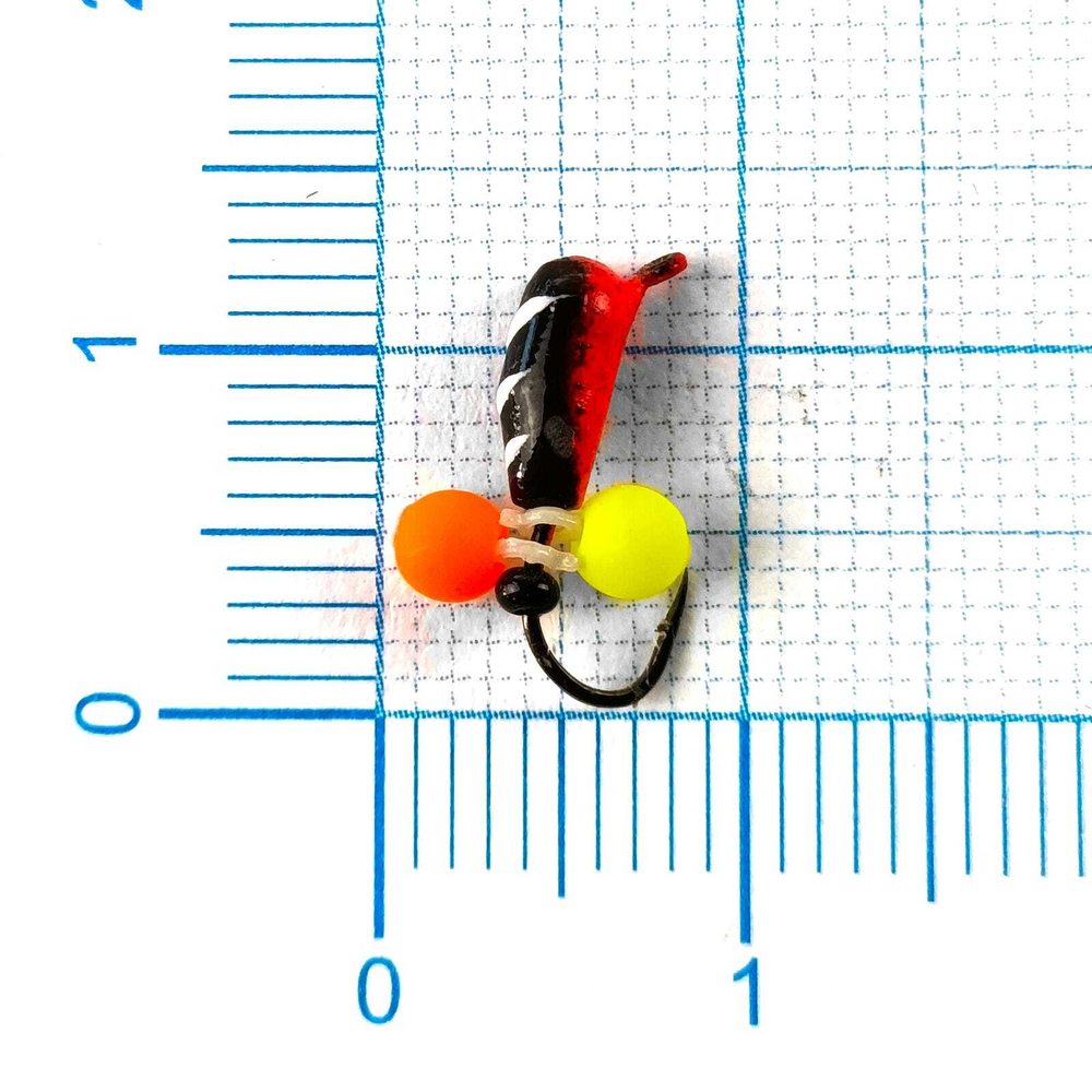 Мормышка Владимирская 456 "Гвоздик с 2-мя шариками неон желтый/красный", 3мм, 0.85гр, цв.15 (15шт/уп)