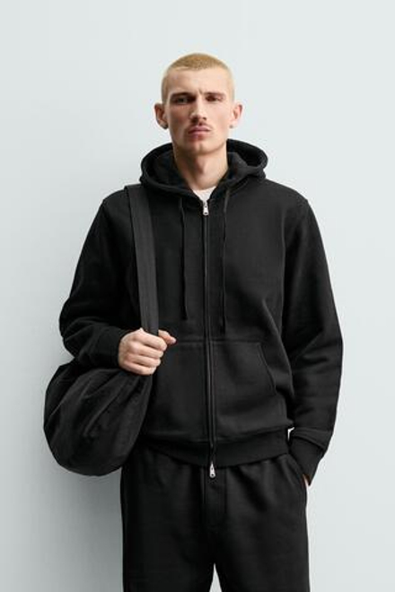ZARA ТОЛСТОВКА НА МОЛНИИ С КАПЮШОНОМ HEAVYWEIGHT ORIGINS, ЧЕРНЫЙ
