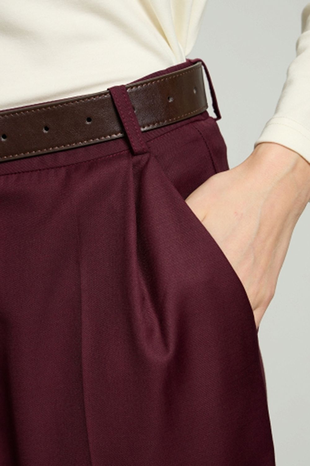 Брюки палаццо на молнии бордо шерсть