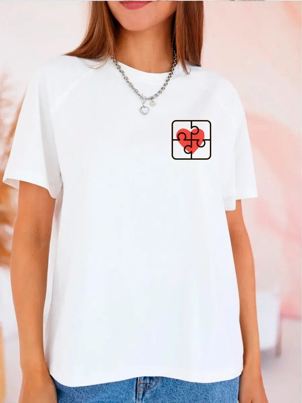Футболка больших размеров с принтом пазл сердце