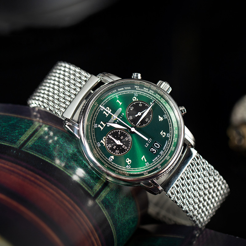 ZEPPELIN Piaget Collection Quartz Movement Men"s Watches Watch 40mm Green Dial Steel Strap