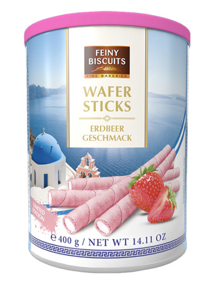 Вафельные трубочки Feiny Biscuits 400г с начинкой из сливочного крема со вкусом клубники 50%
