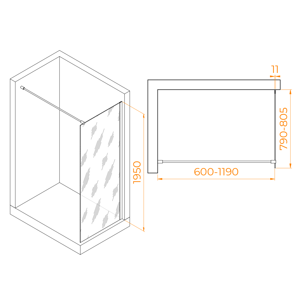 Душевая перегородка RGW WA-002B (Матовое-Сатинат, 800)