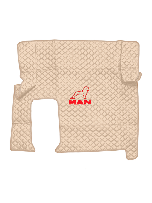 Ковры MAN TGX с 1-м ящиком (автомат) (экокожа, бежевый, бежевый кант, красная вышивка)
