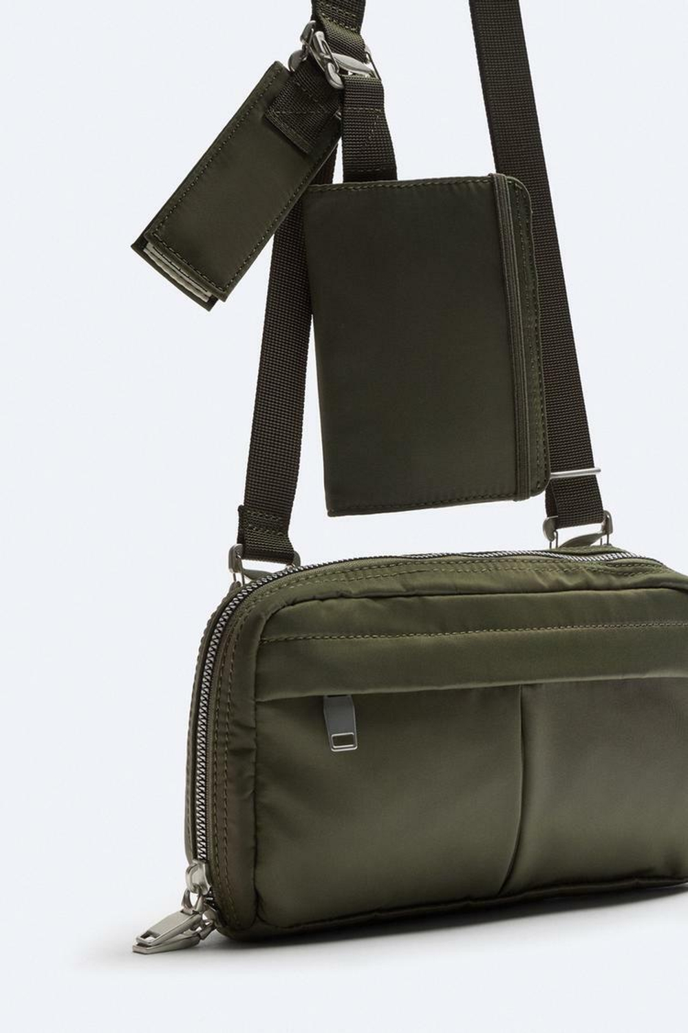 ZARA МИНИ-СУМКА С ПЛЕЧЕВЫМ РЕМНЕМ НЕЙЛОН, ЗЕЛЕНЫЙ ХАКИ