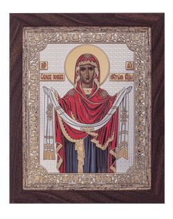 Покрова, икона прямоугольная с рамкой, красное дерево, эмаль 185х235