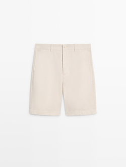 Massimo Dutti Хлопковые шорты-бермуды с декоративной отделкой на поясе, песочный