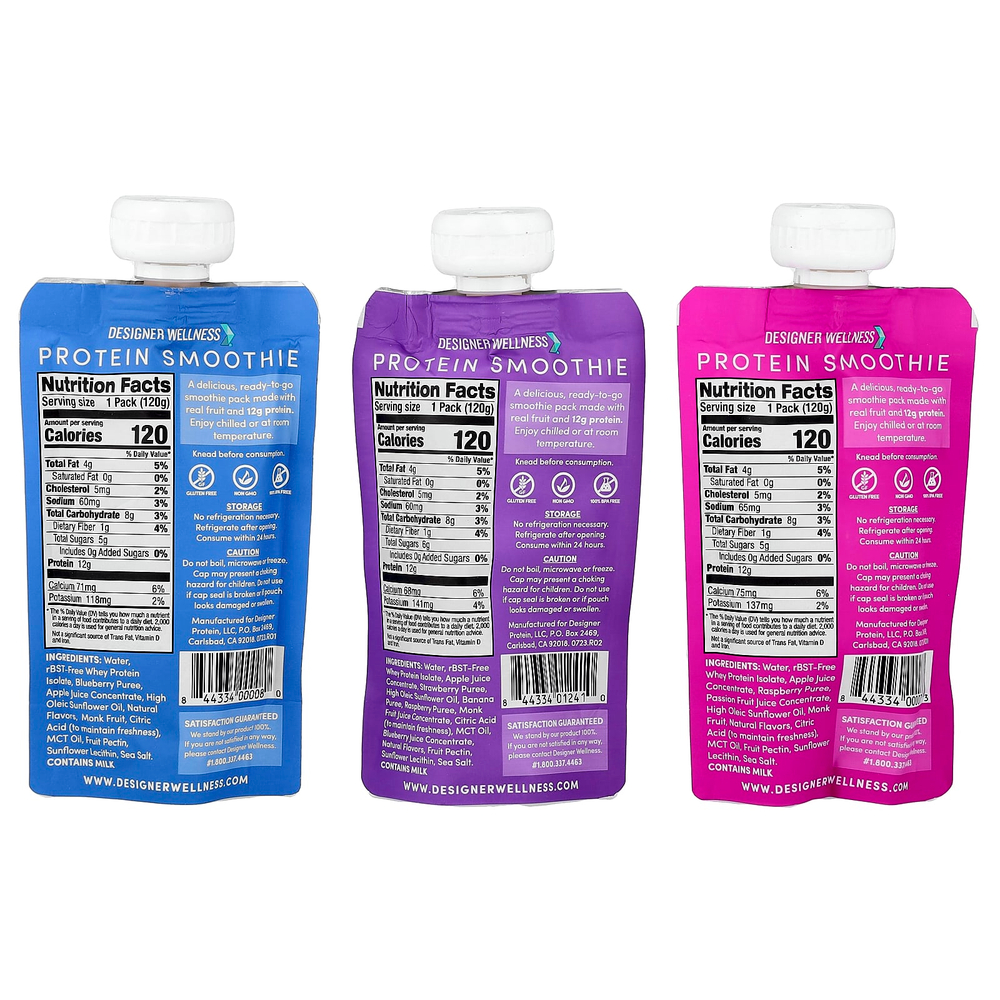 Designer Wellness, Протеиновый смузи, пробный набор, 12 пакетиков по 120 г (4,2 унции)