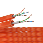 Электротруба ПНД гибкая гофрированная д. 16 мм, цвет оранжевый, скабелем витая пара 5EU/UTP нг(А)-HF, 25 м