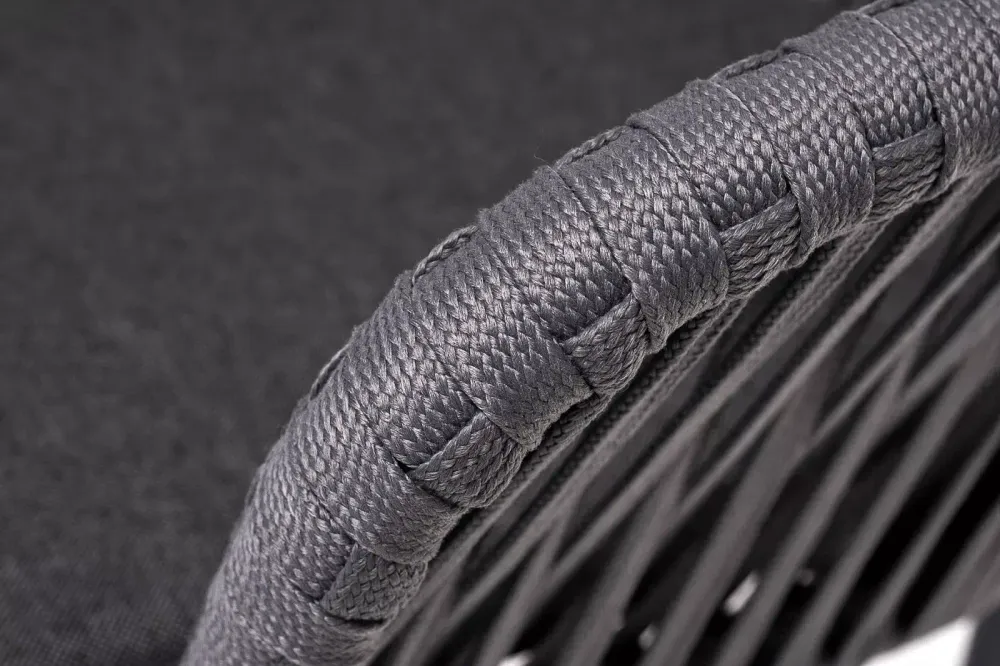 "Бордо" стул плетеный из роупа, каркас алюминий темно-серый (RAL7024) шагрень, роуп серый 15мм, ткань темно-серая 027