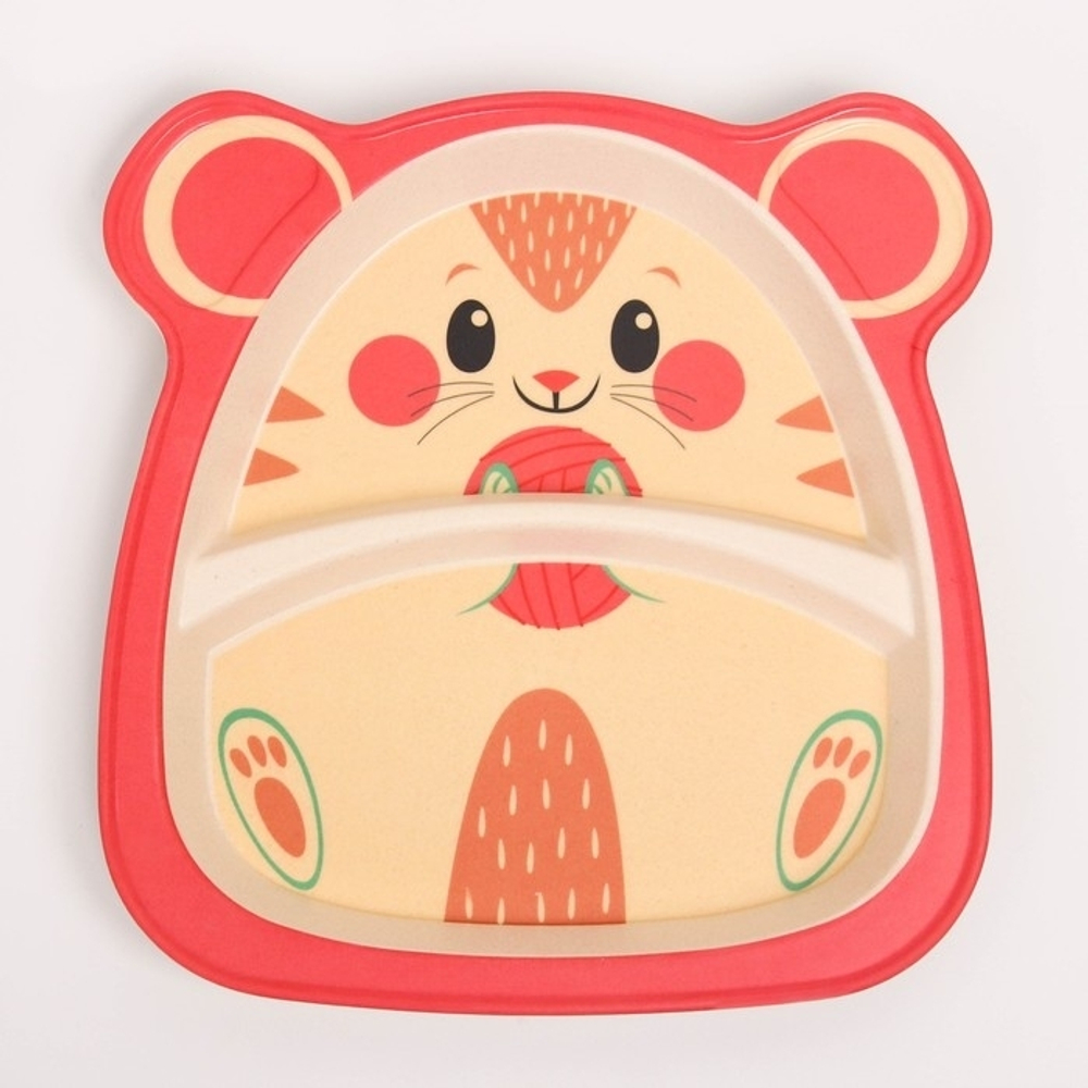 4167340 Набор бамбуковой посуды "Хомяк", тарелка, миска, стакан, приборы, 5 предметов