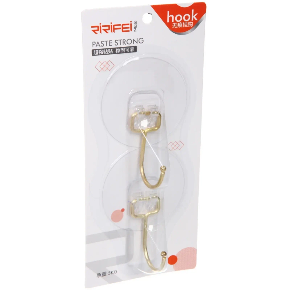 Крючки в наборе 2шт на липком слое «ДОМания», полосы, прозрачные / золото, нагрузка 5кг