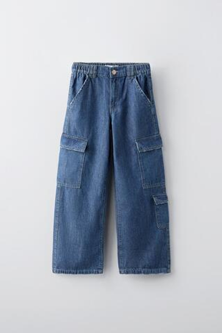 ZARA ДЖИНСЫ КАРГО С КАРМАНАМИ, СИНИЙ