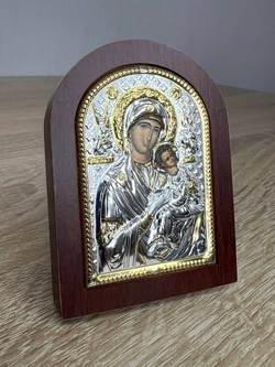 Одигитрия БМ с ангелами, икона арочная, красное дерево  57х75