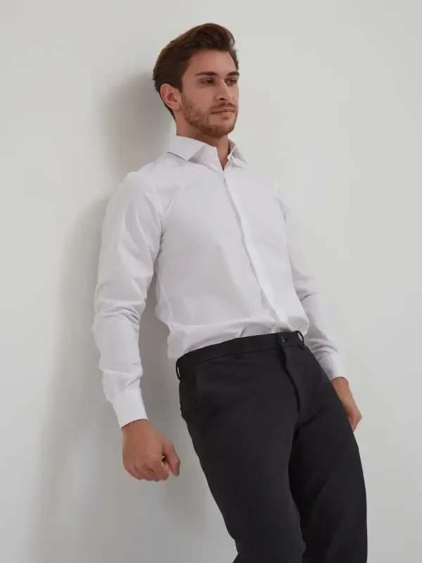 Рубашка приталенная SLIM FIT с длинным рукавом, белая