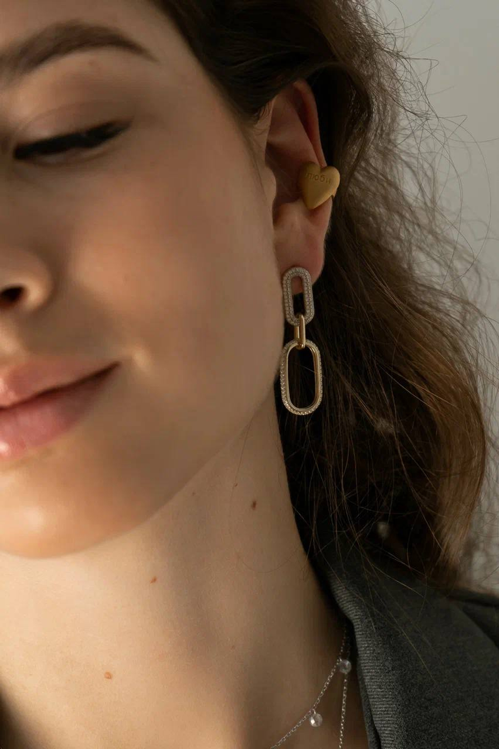 Серьги "Цепи с россыпью фианитов" в золочении