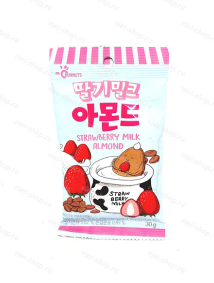 Миндаль в глазури со вкусом клубничного молока Strawberry Milk Almond, Sannuts, 30 гр.