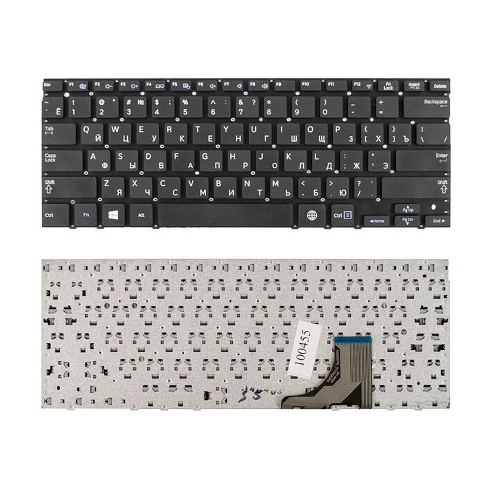 Клавиатура для ноутбука Samsung NP530U3B, NP530U3C, NP535U3C (без рамки, черная, плоский Enter)
