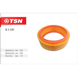 Фильтр воздушный TSN 9.1.181 ( RENAULT LOGAN (LS) 1.4 1.6 (75/87 л.с.) CLIO II (BB0/1/2, CB0/1/2) 1.4 (B/CB0C) KANGOO (KC0/1) 1.4 (KC0C, KC0H, KC0B, KC0M)  Megane  THALIA (LB0/1/2) 1.4)