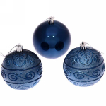 Новогодние шары 8 см (набор 3 шт) "Микс фактур", сапфир (Серпантин)
