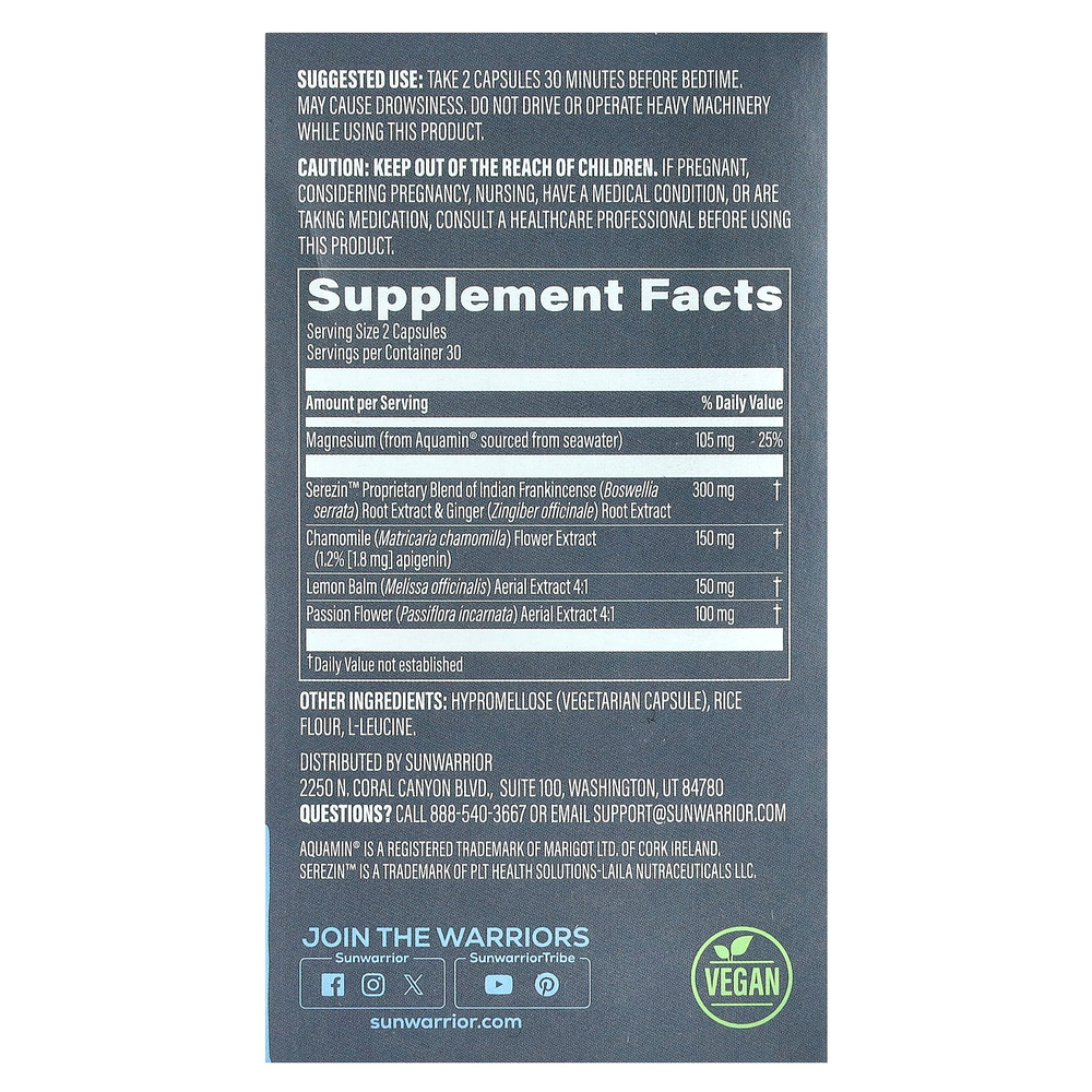 Sunwarrior, Nighttime Sleep & Restore, 60 веганских капсул