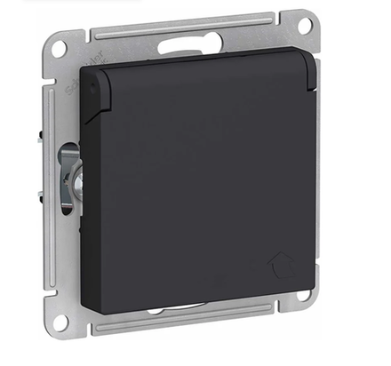 ATN001046 Schneider AtlasDesign Розетка 1гн с З/К с/у с крышкой и шторка карбон матовый механизм 16А
