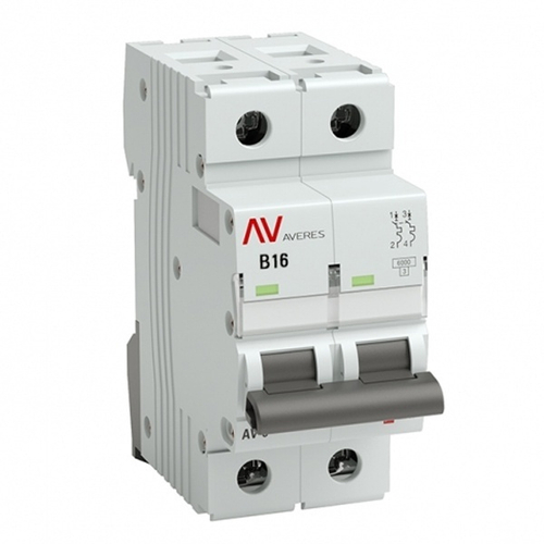 Выключатель автоматический AVERES AV-6 16A (B) 2P однофазный 6kA EKF mcb6-2-16B-av