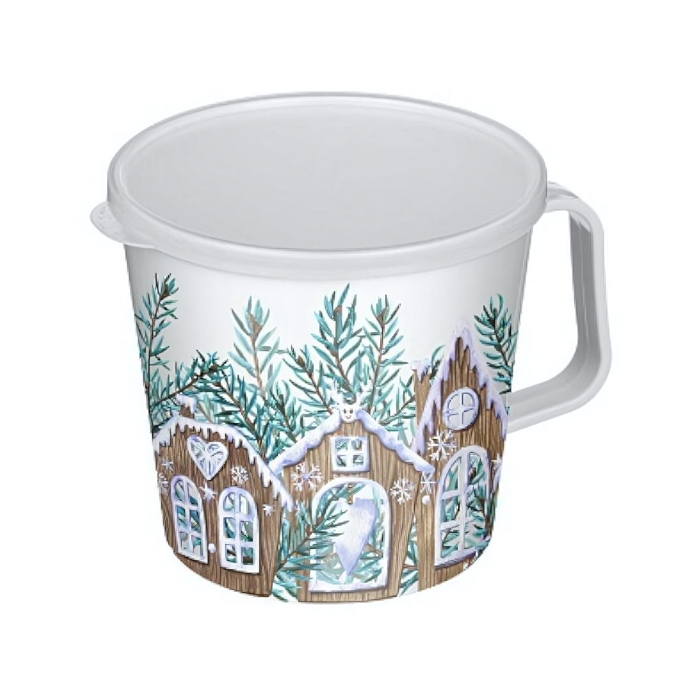 Контейнер-кружка 750мл с крышкой с декором (белый)